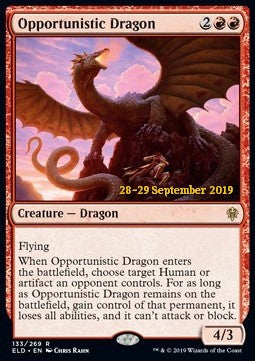 Opportunistic Dragon (V.1) - Throne of Eldraine: Promos (Rare) [PELD-133]